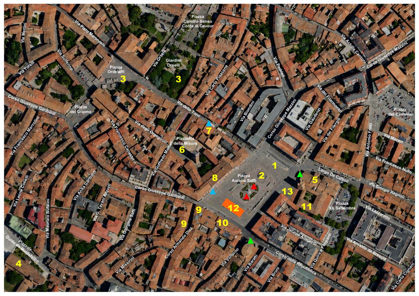 Planimetria del centro storico di Forlì con le postazioni del Festival